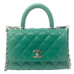 NEW Chanel Green Coco Handle Caviar Mini Flap Satchel Crossbody Shoulder Bag